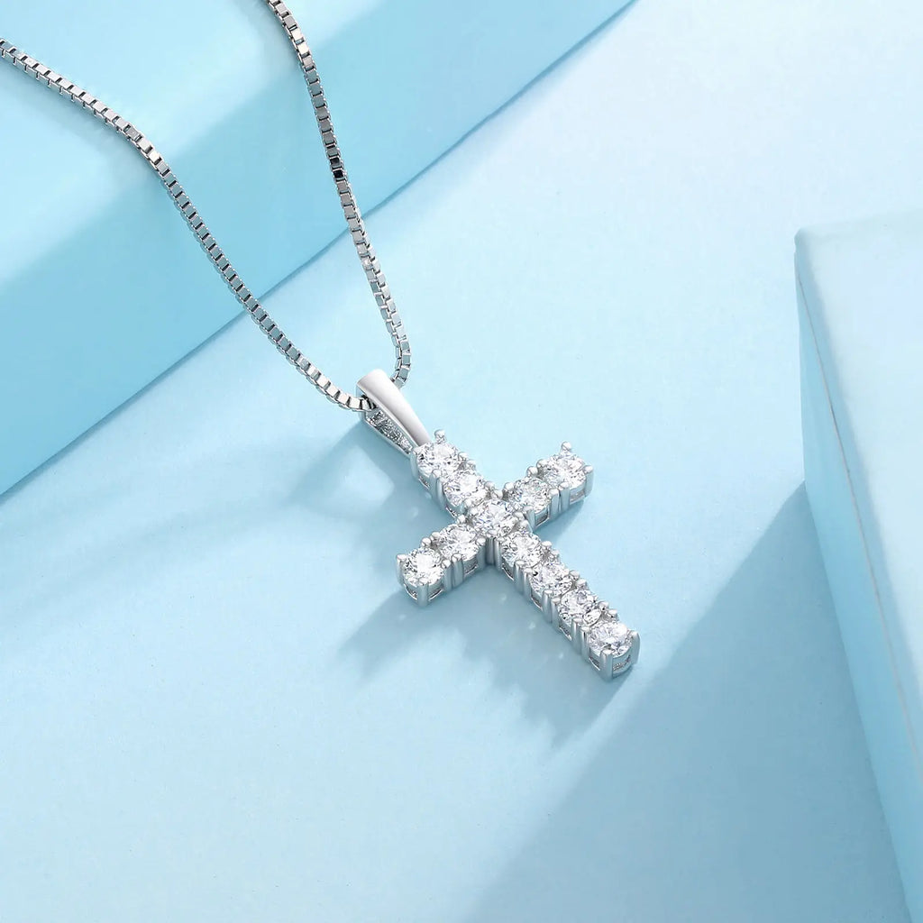 0.7ct Moissanite Charm Jesus S925 Sterling Silver Chain Men Jewelry Moissanite Diamond Cross Pendant Choker Necklace for Women-6