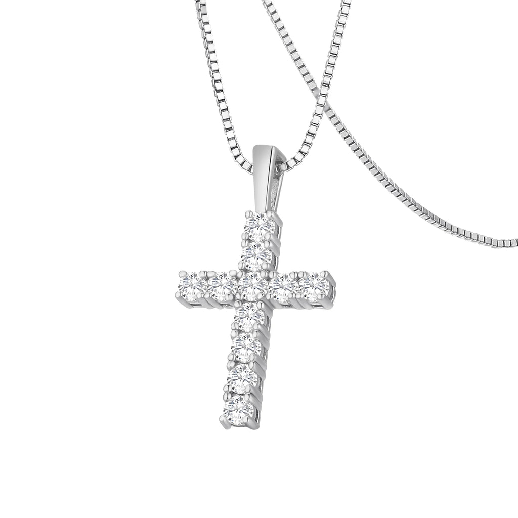 0.7ct Moissanite Charm Jesus S925 Sterling Silver Chain Men Jewelry Moissanite Diamond Cross Pendant Choker Necklace for Women-0