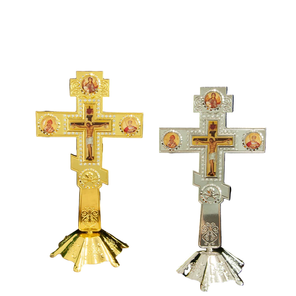 Orthodox Church Blessing Cross With Stand for Church Decoration Gold Planting Jesus Crucifix Image Religion Gift Altar Cross-0