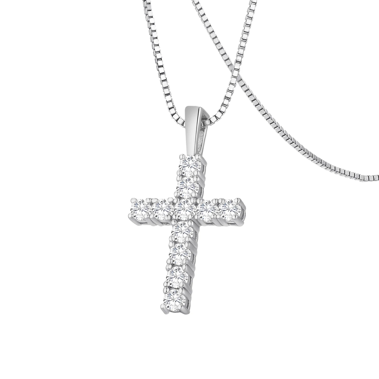0.7ct Moissanite Charm Jesus S925 Sterling Silver Chain Men Jewelry Moissanite Diamond Cross Pendant Choker Necklace for Women-0